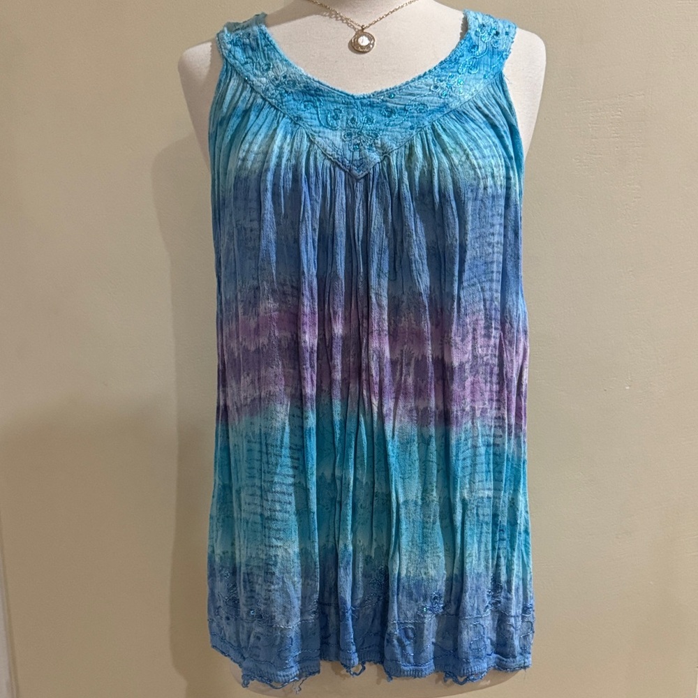 Sakkas Blue Tie-Dye Sleeveless Boho Camisole